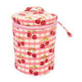 Cherry Round Upright Makeup Bag in Red Gingham Blockprint Makeup Bag