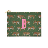 Custom Flat Zip Pouch - Leopard Green Single Initial Makeup Bag