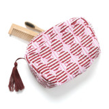 Striped Circles Blockprint Makeup Bag in Burgundy and Pink - Medium Makeup Bag