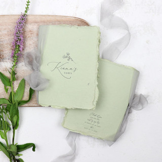 Custom Green Deckled Vow Book |  Set of 2 | Size 6x4.125 Wedding Vow Books