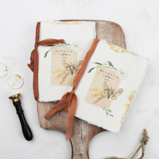 Vintage Moth Custom Wedding Vow Book | Set of 2 | Size 6x4.125 Wedding Vow Books