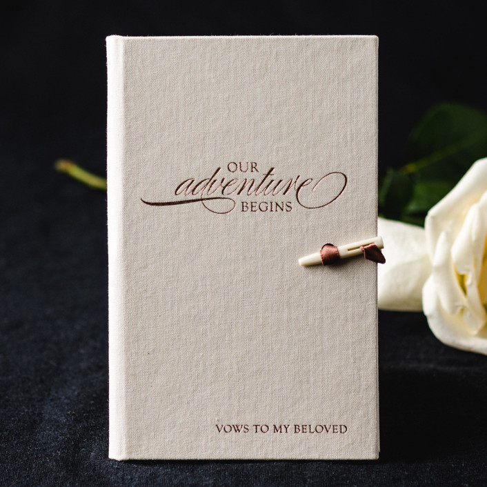 Our Adventure Begins Set of 2 Ivory Vow Books Wedding Vow Books by