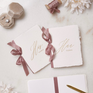 Handmade Paper Vow Books with Rosewood Silk Ribbon Wedding Vow Books