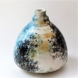 one-of-a-kind hand thrown and hand painted bud vase - turquoise and black