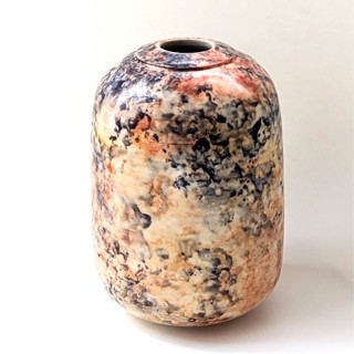 one-of-a-kind hand thrown and hand painted bud vase - orange, gold and black Vases