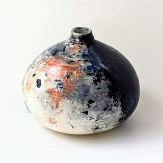 one-of-a-kind hand thrown and hand painted bud vase - black white and orange Vases