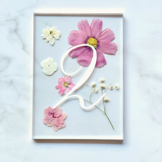 Gold-Lined Pressed Flower Table Number, Pink Centerpieces and Tabletop Decor