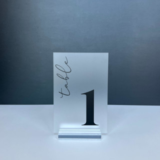Frosted Acrylic Table Number, Black Lettering And Clear Acrylic Base Centerpieces and Tabletop Decor