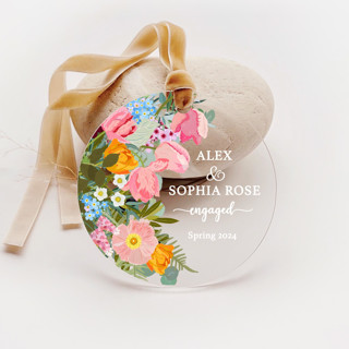 Personalized Acrylic Pink Tulips Engagement Ornament, Set of 1 Couple gifts