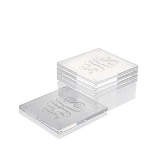 Personalized Monogram Last Name Set of Four Square Frosted Engraved Acrylic Coaster Set Couple gifts