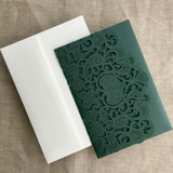 Forest Green Lace Lasercut Tri Fold Pocket | Pack of 10 | Envelopes Included Invitation Pockets