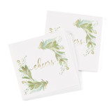 Gold Cheers & Greenery Beverage Napkin | Pack of 50 Napkins