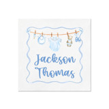 Baby Boy Vintage Clothesline Personalized Shower Cocktail Napkins | Pack of 50 Napkins