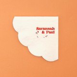 Retro Wedding Stars and Names Scalloped Luncheon Napkin, set of 100 Napkins