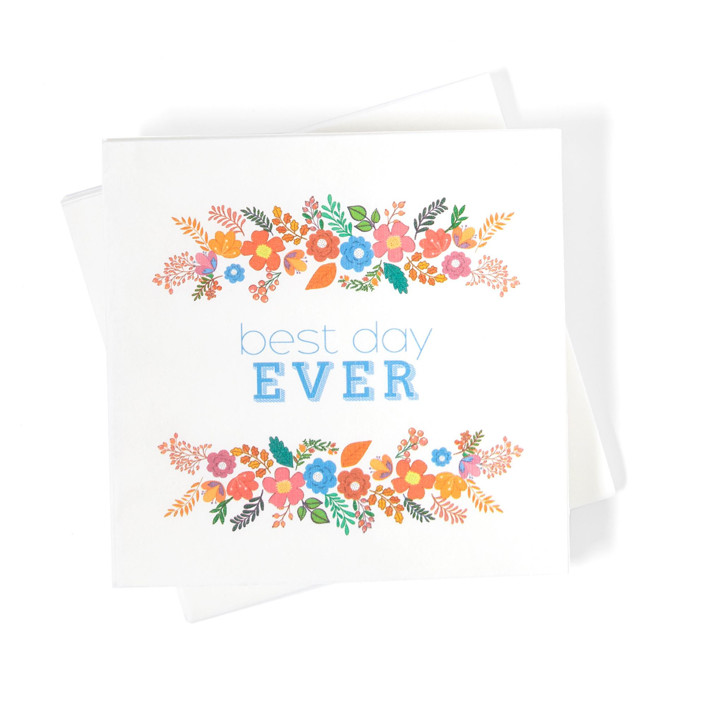 Bright Floral Best Day Ever Napkin Pack, cocktail size, pack of 50 Napkins by ForYourParty Minted