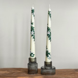Ivory with Greenery and White Floral Hand-Painted Taper Candles, Set of 2 Candles