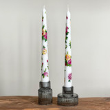 Pink and Yellow Rose Hand-Painted Taper Candles, Set of Candles