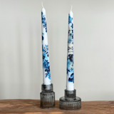 Monogrammed Blue and White Chinoiserie Hand-Painted Taper Candles, Set of 2 Candles