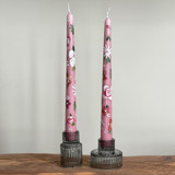 Pink and White Floral Hand-Painted Taper Candles, Set of 2 Candles