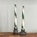 Ivory with Greenery Hand-Painted Taper Candles, Set of 2 Candles