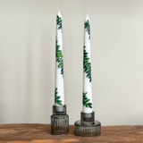 White with Greenery Hand-Painted Taper Candles, Set of 2 Candles