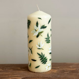 Ivory Pillar with Magnolia Flowers and Greenery, Set of 1 Candles