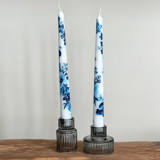 Blue and White Chinoiserie Hand-Painted Taper Candles, Set of 2 Candles