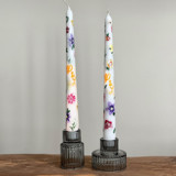 Monogrammed White Multicolor Floral Hand-Painted Taper Candles, Set of 2 (white base) Candles