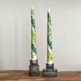 White with Double Greenery Hand-Painted Taper Candles, Set of 2 Candles
