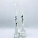 Blue Forget Me Not Pressed Flower White Taper Candle Set Of 2 Candles