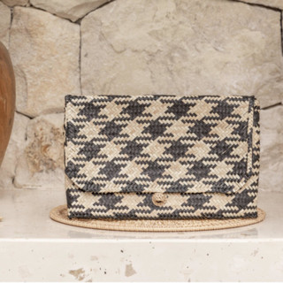 Patterned Black Plaid Motif Rattan Clutches Bridal Clutches and Purses