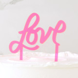 Hand Drawn Love Cake Topper, Fluorescent Pink Cake Toppers