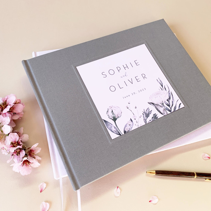 Custom Wedding Guest Book Botanical Floral Bouquet Gray Guest books by Transient Books Minted