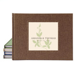 Custom Wedding Guest Book · Botanical Leaf · Rustic Brown Linen Guest books
