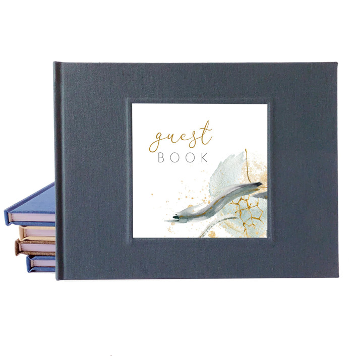 Wedding Guest Book Golden Watercolor Accent Gray Guest books by Transient Books Minted