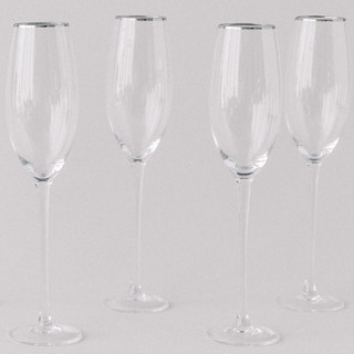 SET OF 4 - SIREN STEMWARE // CHAMPAGNE FLUTE IN CLEAR+PLATINUM Drinkware
