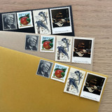 73 cents . Apples & Books vintage postage stamps . Set of 5 Postage Stamps