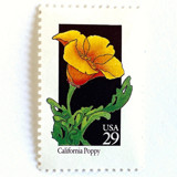 California Poppy Postage Stamps | American Wildflower Series | Orange Flower | California State Flower | Botanical | Vintage Unused USPS Postage 29c | Pack of 10 Postage Stamps