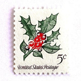 Holly Postage Stamps | Christmas Issue | Christmas Stamps | Vintage Unused USPS Postage 5c | Pack of 20 Postage Stamps