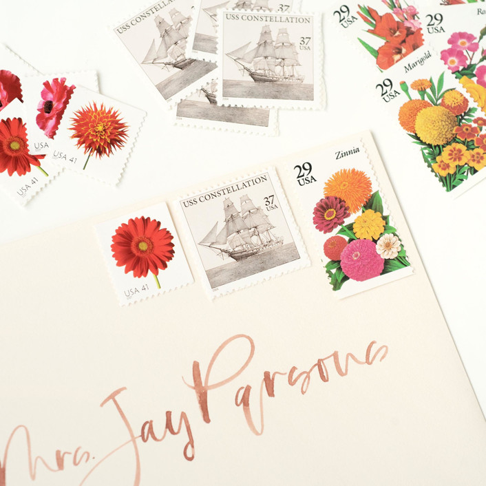 Pink and Orange Fall Botanical Vintage Postage Set // Set of 5 // 2 ...