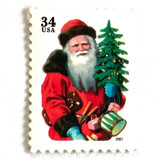 Winter Holidays "Santa with Red Hat" and Christmas Tree Postage Stamps | Contemporary Christmas Series | Vintage Unused USPS Postage 34c | Pack of 10 Postage Stamps