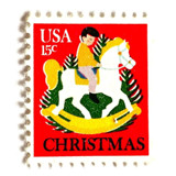 "Child on Hobby Horse" Postage Stamps | Contemporary Christmas Series | Unused USPS Postage 15c | Pack of 20 Postage Stamps