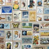 78 cents . Blue & Gold vintage postage stamp variety pack . Set of 5 Postage Stamps
