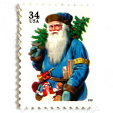 Winter Holidays "Santa with Horn" and Blue Coat Postage Stamps | Contemporary Christmas Series | Vintage Unused USPS Postage 34c | Pack of 10 Postage Stamps