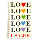 Love with Hearts Postage Stamps | Colorful Rainbow Heart Design | Love Series | Vintage Unused USPS Postage 20c | Pack of 10 Postage Stamps