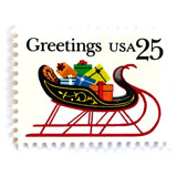 "Sleigh with Presents" Postage Stamps | Contemporary Christmas Series | Unused USPS Postage 25c | Pack of 20 Postage Stamps