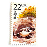 Badger Postage Stamps | North American Wildlife Series | Vintage Unused USPS Postage 22c | Pack of 10 Postage Stamps