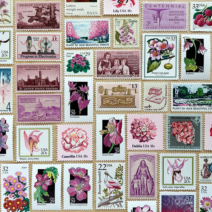 Pink vintage postage stamp variety pack . 63 cents Stamps by Kristen Melchor Minted