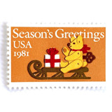 "Teddy Bear and Sleigh" Postage Stamps | Contemporary Christmas Series | Unused USPS Postage 20c | Pack of 20 Postage Stamps