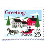 "Sleigh and Village Scene" Postage Stamps | Contemporary Christmas Series | Unused USPS Postage 25c | Pack of 20 Postage Stamps